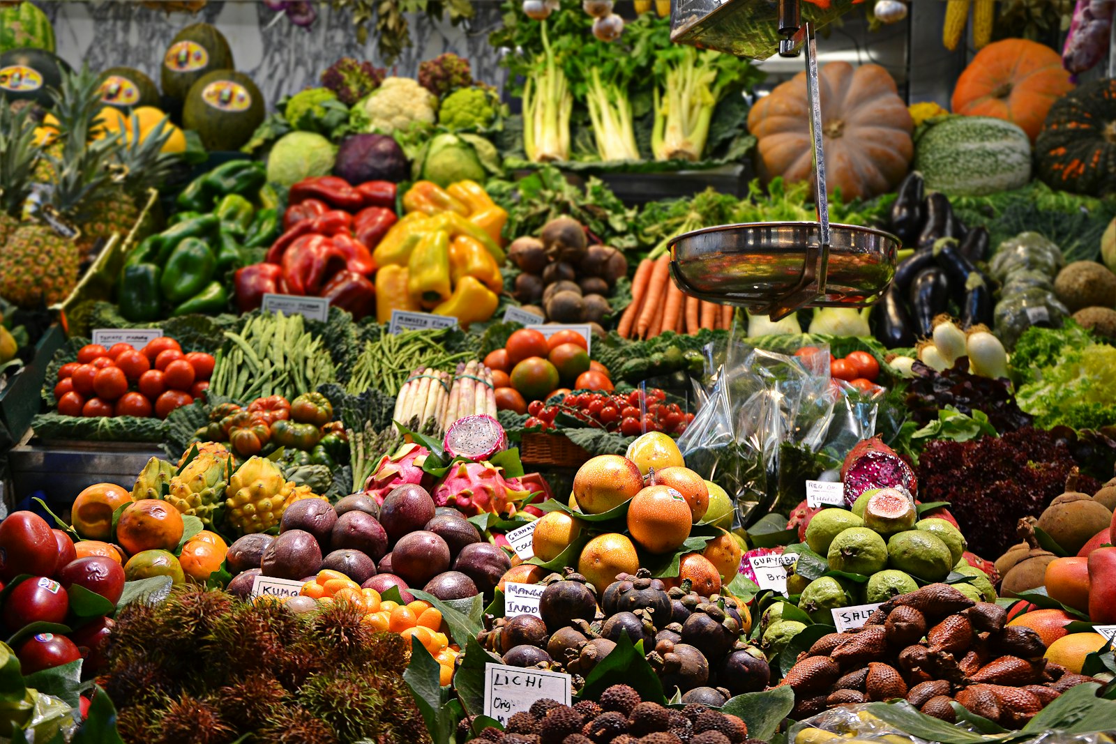 Seasonal vegetables on a market table